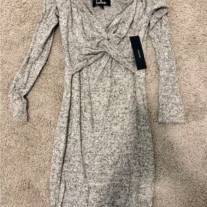 NWT Lulu's Heather Gray Twist Front Mini Dress